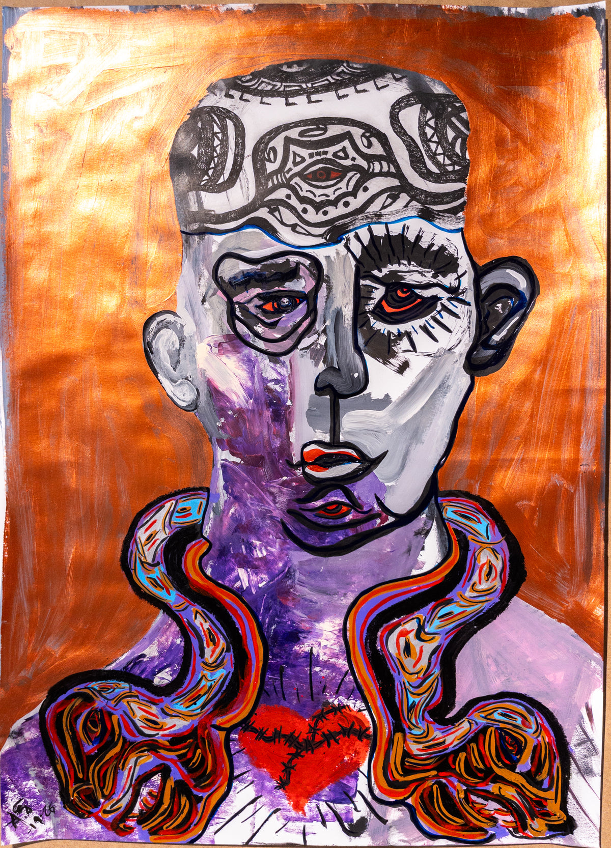 "The Bronzy Snake Man" (70x50cm)