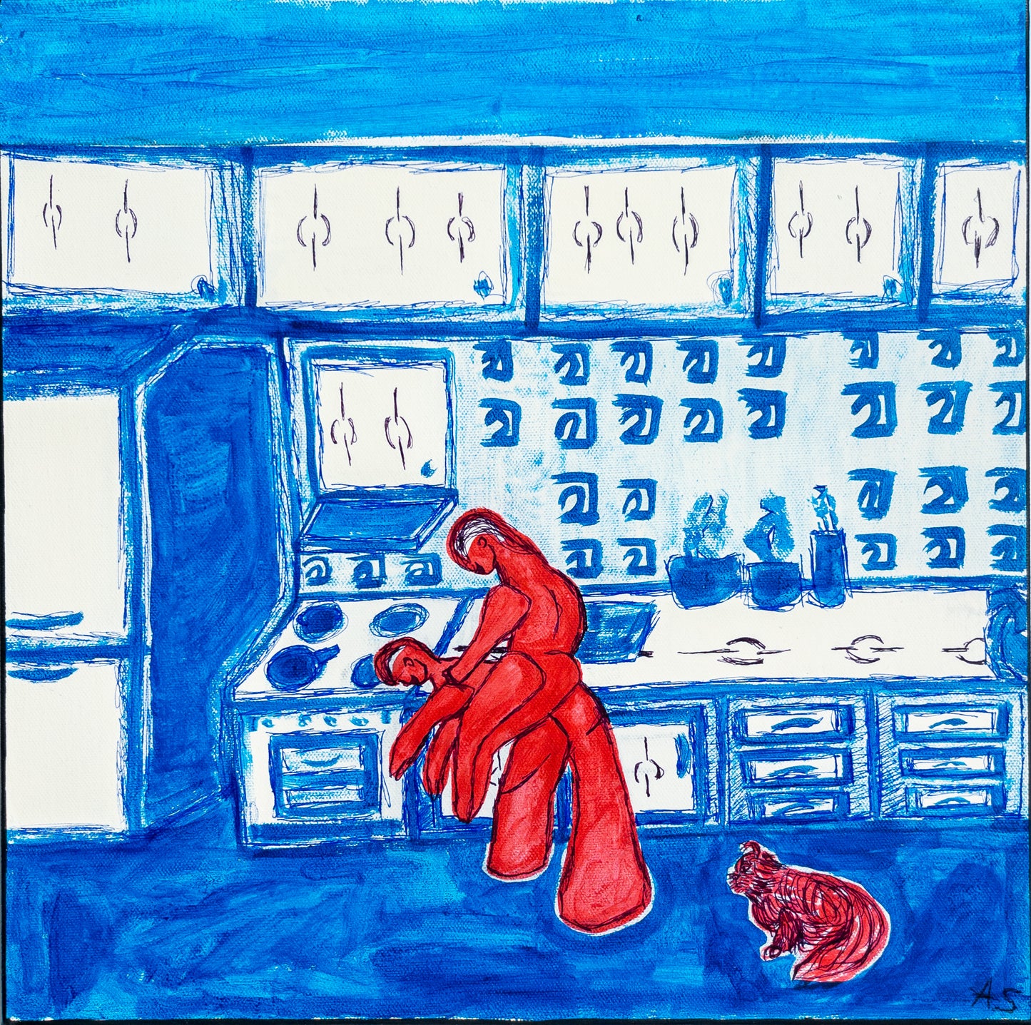 "Two Silly Geese with Goan Curry"(40x40cm)